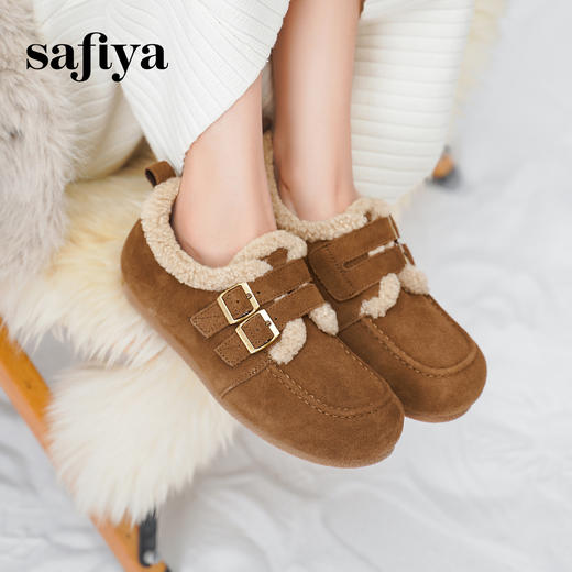 Safiya/索菲娅2024冬季踩屎感加绒外穿平底复古毛毛鞋勃肯鞋 SF44112017 商品图0