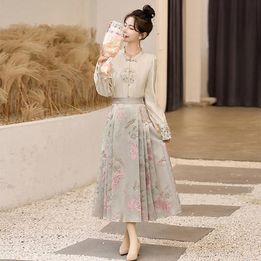 新中式国风春秋新款汉服马面裙两套HR-QIXFS9807 商品图0