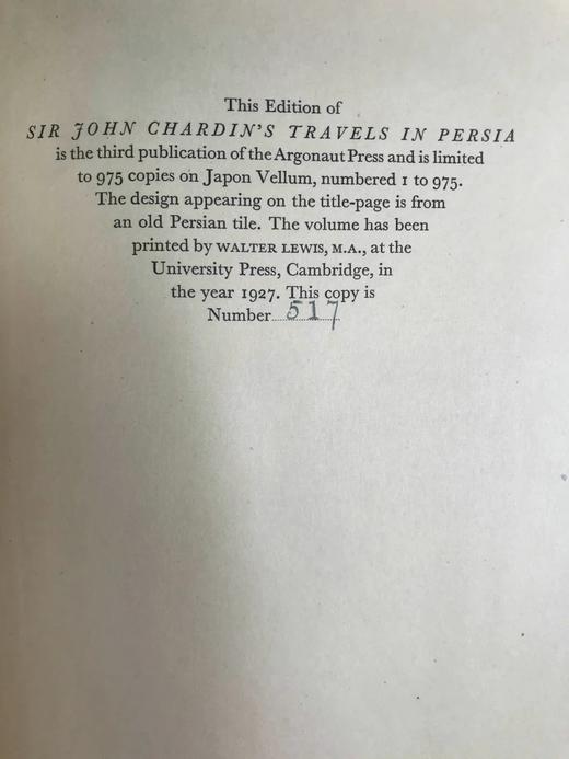 限量版毛边本！有编号！1927年 约翰·夏尔丹波斯游记 配插图与地图 漆布精装16开 商品图2