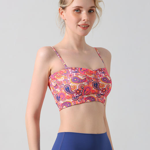 【126元任选2件】跃牌【漫西】系列 复古印花吊带运动文胸女带胸垫健身内衣瑜伽服背心Y219 商品图2