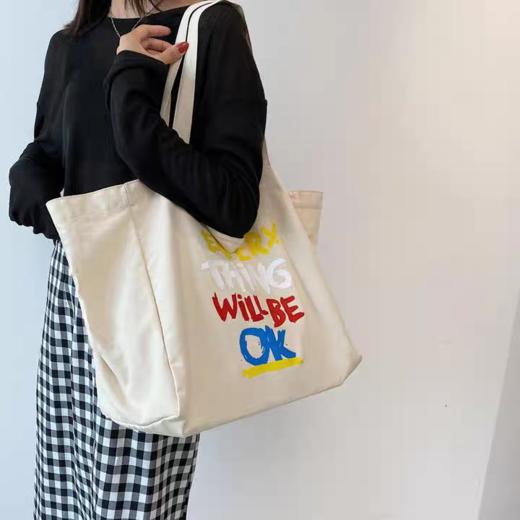 【大容量字母包】一包两用手提单肩拉链包 休闲简约韩系ins风百搭帆布包 商品图4