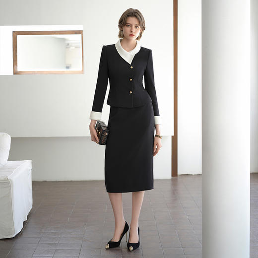 IWY /韩系高级感穿搭套装女秋季时尚两件套御姐范黑色醋酸长袖外套CS2054 商品图2