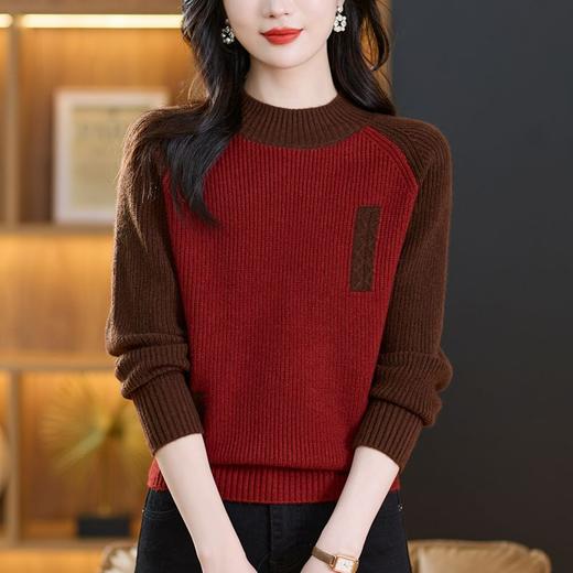 CC-101-689126毛衣女秋冬2024年新款拼色半高领厚款时尚洋气上衣宽松针织打底衫 商品图0