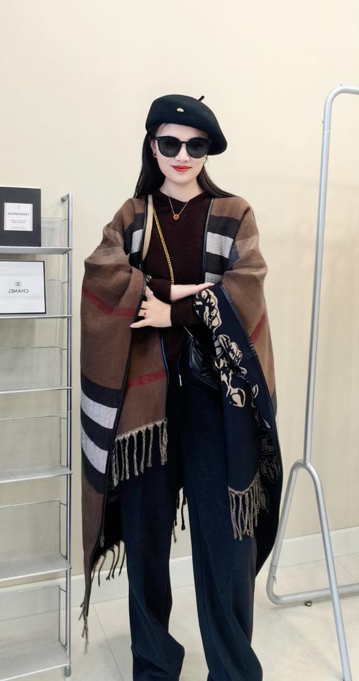 代工1:1稀缺捡漏双面皮滚边羊绒羊毛披肩大衣斗篷 商品图1