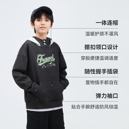 水孩儿童装2024秋装新款男童卫衣中大童上衣连帽柔软舒适休闲运动 商品图3