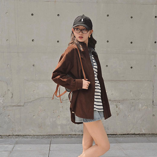 【顺丰包邮】42400 洛诗琳美拉德老钱风灯芯绒复古宽松廓形长袖外套706 商品图2