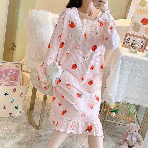 【冬季日系，甜美公主ins慵懒风睡裙】秋季长袖公主风甜美可爱睡裙，轻盈软糯透气舒适，过膝宽松大码蕾丝花边春秋季睡衣裙QQ 商品图8