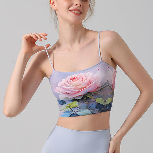 【126元任选2件】跃牌【漫西】系列 新款印花美背心瑜伽服套装女运动文胸健身内衣九分裤Y131 商品图4