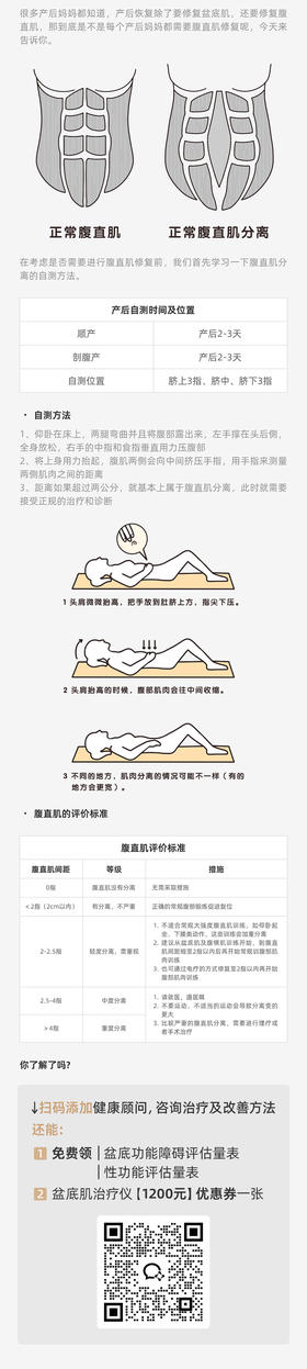 腹直肌分离自测方法及评价标准