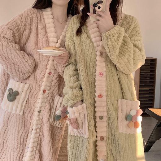 【嘿，选择你的睡眠搭档”】秋冬款彩虹开衫睡袍暖暖套装，品质面料不易掉毛，加绒加厚小香风珊瑚绒长款宽松家居服QQ 商品图0