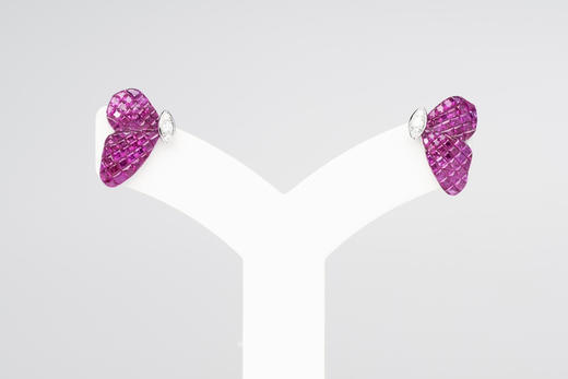 「蝶」红宝石钻石隐形镶嵌耳钉 商品图2