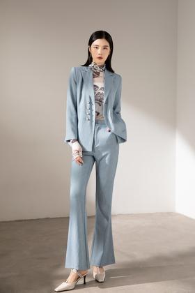 Le Malene 设计感通勤西装外套喇叭裤套装 17321