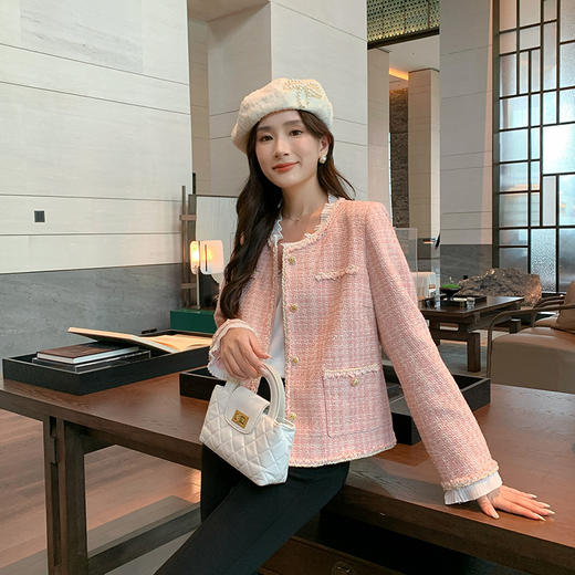 奢姿大码女装2024秋季减龄粗花呢胖妹妹花边装饰时尚穿搭套装9943353502 商品图4