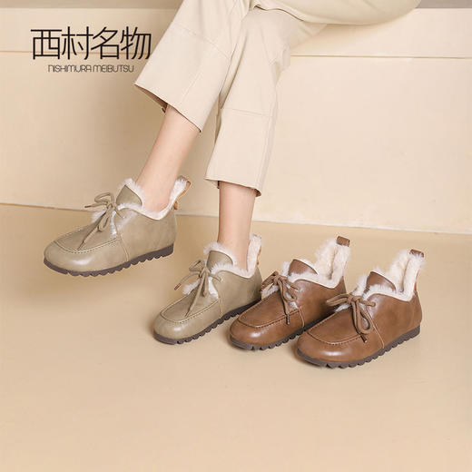西村名物2024冬季新款时尚厚底真皮加绒软底平底棉鞋毛毛鞋女X24DS47761 商品图2