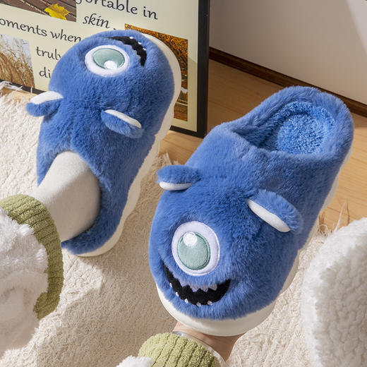 【冬日小怪兽，大眼萌化万物】用双足去感触TA带来的温暖，高密度绒毛温度持久脚感轻盈，冬季加绒保暖室内家居厚底防滑情侣高帮棉鞋QQ 商品图9