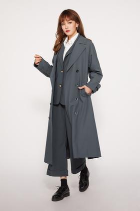 ESTELLICA 雾霾蓝束腰过膝风衣外套 10393