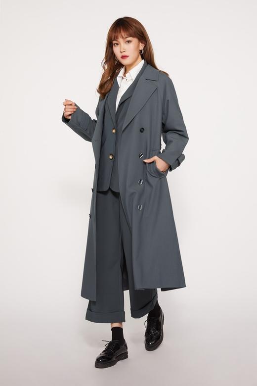 ESTELLICA 雾霾蓝束腰过膝风衣外套 10393 商品图0