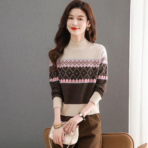 CC-MY-5113针织打底衫女士2024新款秋冬季半高领内搭洋气拼色时尚小个子毛衣 商品图1