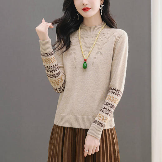 CC-103-66139半高领羊毛打底衫女秋冬洋气内搭提花毛衣短款显瘦针织衫 商品图2