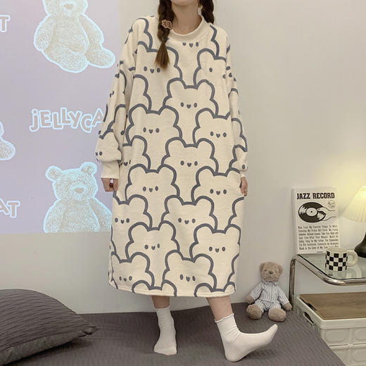 【秋冬厚实珊瑚绒条纹睡衣】静享生活重新定义家居服，优质精梳纯棉面料~舒适透气，家居服法兰绒加绒加厚大码孕妇连衣裙QQ 商品图11