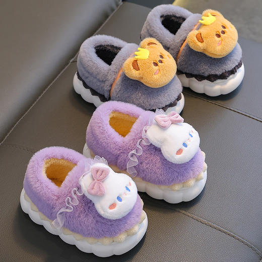 【立体卡通棉拖从里暖倒外】冬季毛茸茸儿童棉拖鞋，防滑鞋底保暖锁温牢固缝线，包跟防滑保暖婴幼儿宝宝居家小孩棉鞋QQ 商品图2