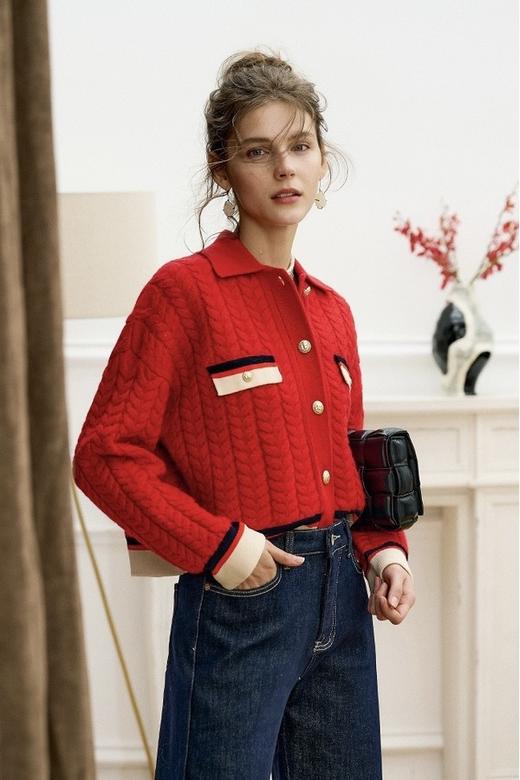 ANSUABEL 复古绞花翻领针织外套 17345 商品图5