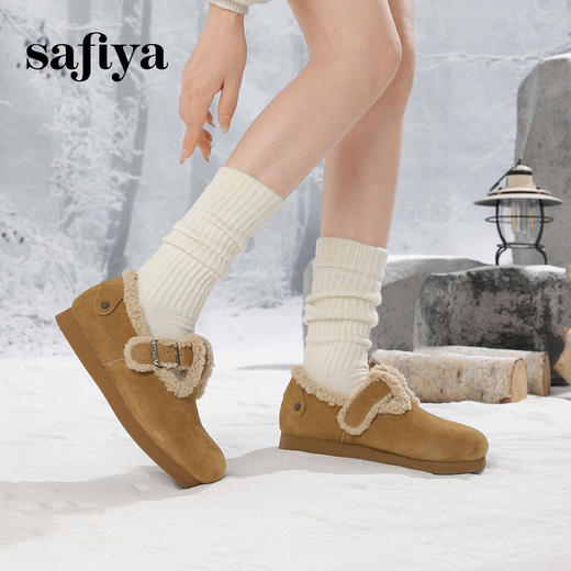 Safiya/索菲娅2024秋冬保暖加绒一脚蹬外穿平底羊羔毛毛勃肯鞋 SF44112035 商品图0