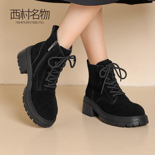 西村名物2024年秋冬新款英伦风*短靴厚底时尚百搭马丁靴女T24DS47841 商品图1