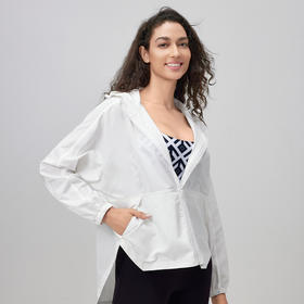 IYOGA 艾瑜嘉轻薄连帽防晒外搭透气速干 开马尾口白色创意下摆外套罩衫J023