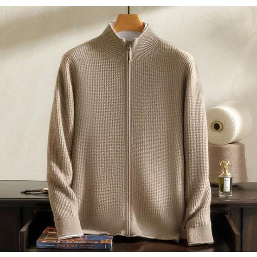 【老粉指定要】100纯山羊绒时髦洋气华夫格男款羊绒衫外套AK076 商品图0