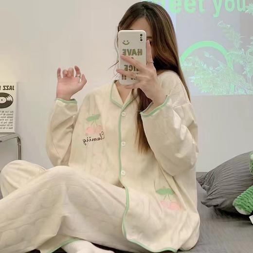 【时髦女孩，简约衫睡衣套装】可爱少女的居家小时光，亲肤宽松舒适透气，新款睡衣女春秋季长袖长裤春秋开衫学生家居服套装QQ 商品图4