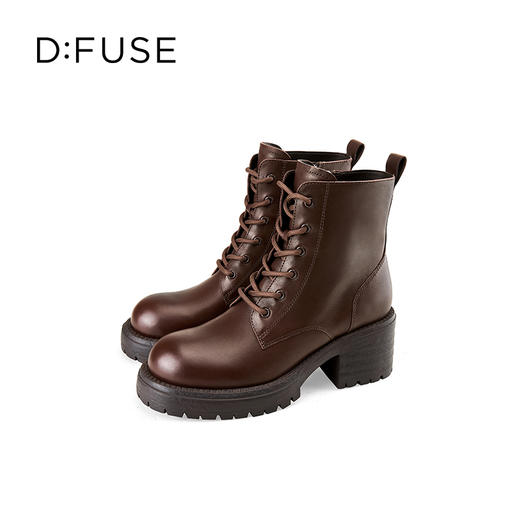 D:FUSE迪芙斯冬季新款轻量短靴复古蜡感牛皮时装靴厚底粗跟马丁靴DF44116416 商品图2