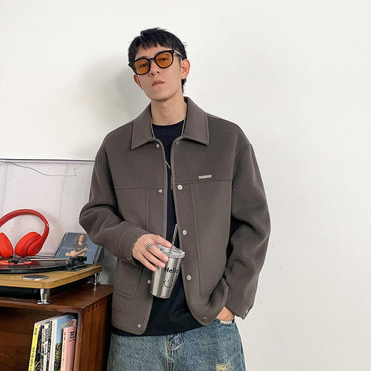 徐太浪简约潮流翻领夹克外套男士秋冬新款加厚百搭休闲毛呢子上衣 商品图0