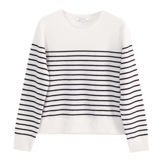 玳莎黑白条纹圆领毛衣女士24年冬季新款时尚羊毛羊绒混纺内搭上衣  ED33308 商品图4