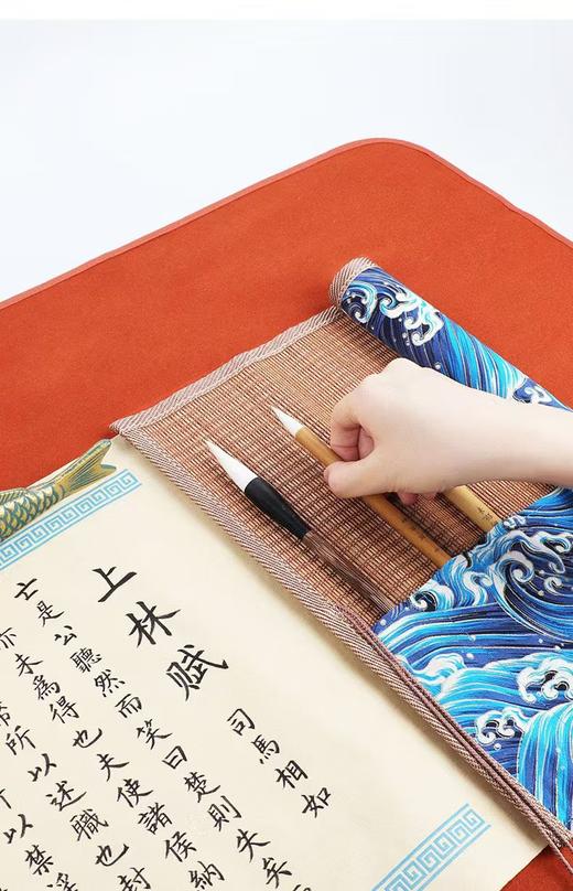 竹制布艺精美笔帘-收纳，保护毛笔 商品图3