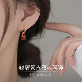 Winy925纯银复古港风方形耳饰送女友闺蜜节日生日礼物