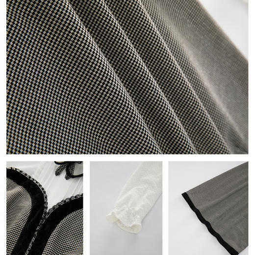 司歌格子拼接蕾丝长袖秋冬连衣裙复古收腰A901192X 商品图3