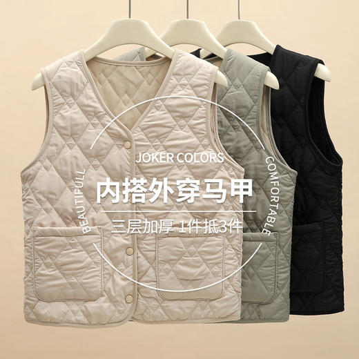 【秋冬保暖，精致不臃肿】三色排扣小马甲 三层加厚 防风保暖锁温 修身显瘦 内搭外穿都合适 商品图3