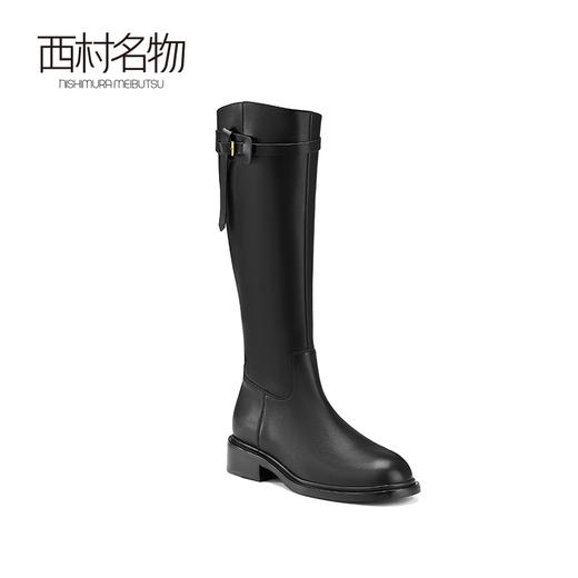 西村名物2024秋冬新款真皮显瘦过膝长筒靴圆头粗跟骑士靴女X24DQ47781 商品图3