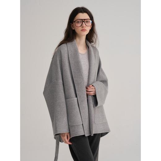 MAISON CECILE浅灰/深灰羊绒羊毛翻领茧型短款大衣 商品图0