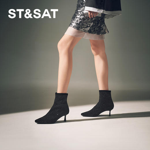星期六优雅绒面尖头显瘦时装靴SSC4116358 商品图3
