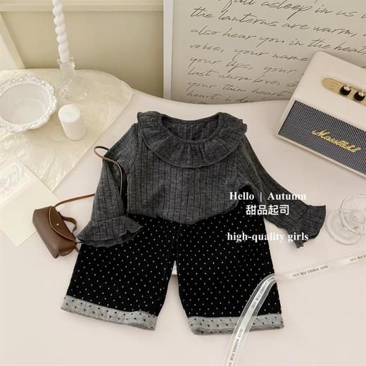 【荷叶边设计，展现优雅气质；阔腿裤修饰腿型，舒适自在】好韩系！春秋韩版女宝宝洋气时髦荷叶娃娃衫 点点阔腿裤-QQ 商品图0