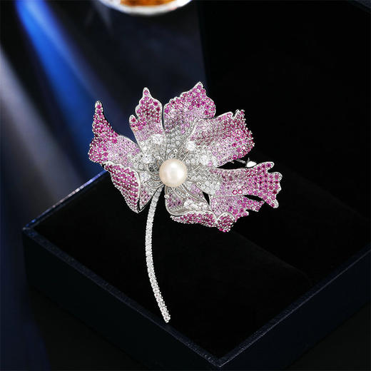 高档优雅天然淡水珍珠银杏叶胸花胸针镶满锆LY 商品图1