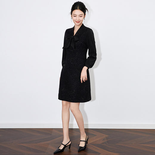 【高货wl】全新升级【铂金会员358/天猫479/差价121】(90626) 洛诗琳法式小香系带连衣裙子秋装洋气高贵遮肚显瘦裙子 商品图3