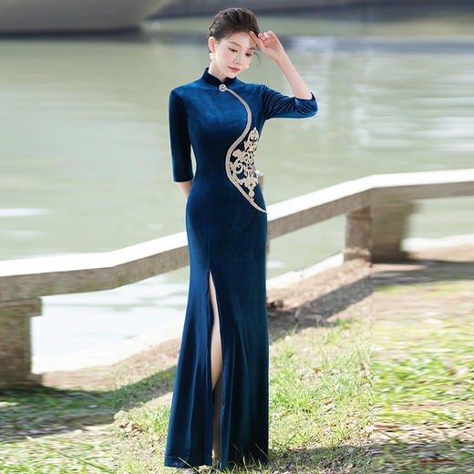 走秀旗袍新款老上海复古丝绒中式修身显瘦日常演出YD99 商品图3