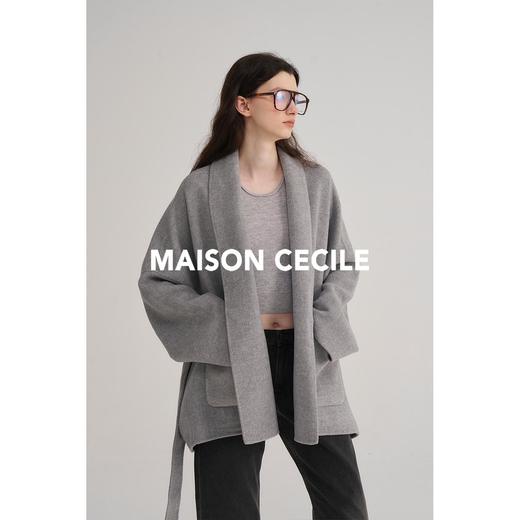 MAISON CECILE浅灰/深灰羊绒羊毛翻领茧型短款大衣 商品图4