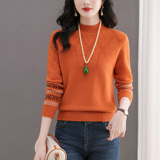 CC-103-66139半高领羊毛打底衫女秋冬洋气内搭提花毛衣短款显瘦针织衫 商品图3
