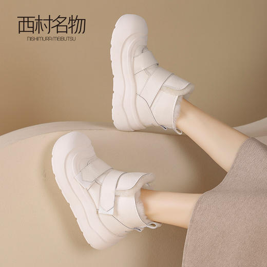 西村名物2024新款冬季棉鞋加绒鞋毛毛鞋女厚底大头白色雪地靴短靴T24DS47081 商品图2