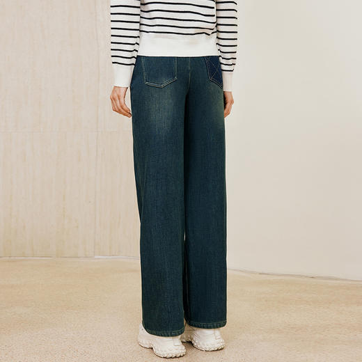 玳莎直筒加绒牛仔裤女2024年冬季新款复古百搭白暖显瘦休闲长裤  ED36307 商品图3