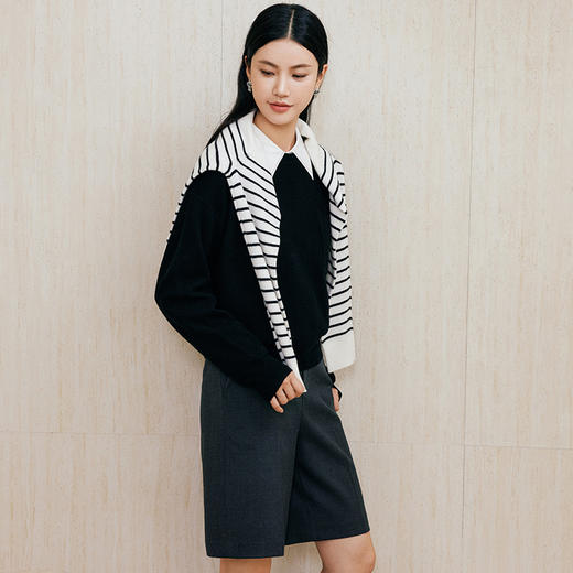 玳莎全羊毛落肩袖毛衣女2024年冬季新款宽松慵懒风黑色针织衫上衣  ED33315 商品图2